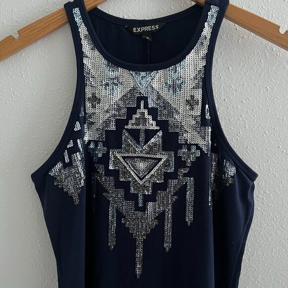 Y2K Express Navy Blue Sequin Mini Sleeveless Dress - Picture 2 of 4